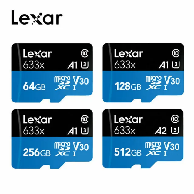 Lexar 633X 64GB 128GB 256GB 512GB U3 V10/V30 A1/A2 C10 MicroSD XC TF Memory card