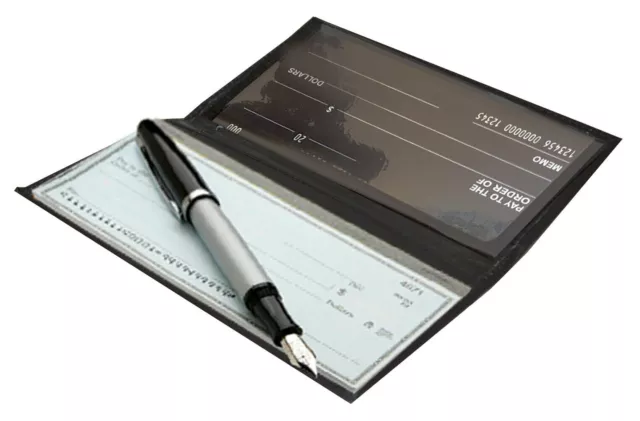 Black Genuine Leather Standard Checkbook Cover Holder Wallet