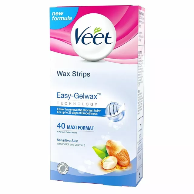 Veet Wax Strips for Sensitive Skin, Pack of 40 - NEW - Easy - Gelwax Technology