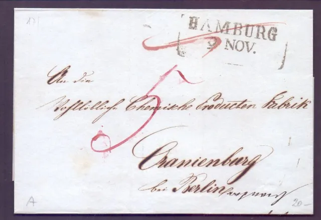 Vorphila-Briefhülle Faltbrief 1838 mit Stempel HAMBURG nach Oranienburg (920)