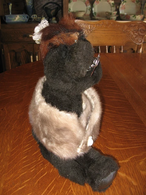 Vintage Teddy Bear 14" Real Fur Mink White Stole Hat Artist Gloria Braasch