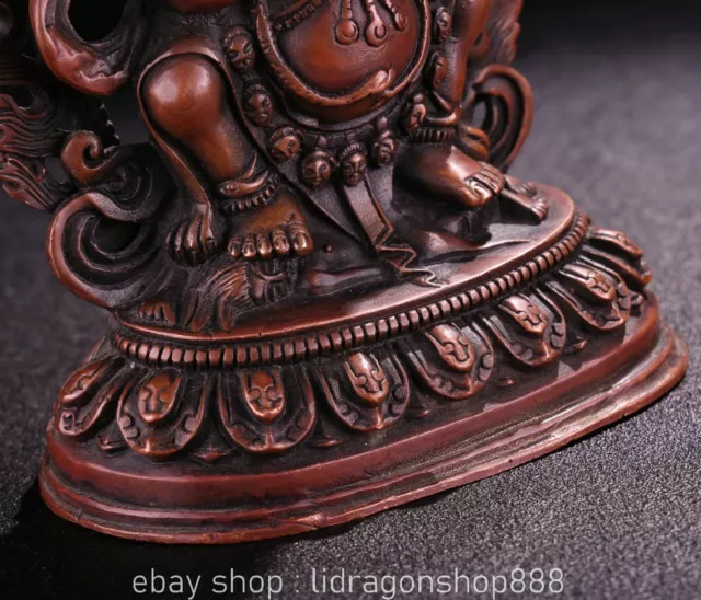 6.6" Tibet Pure Copper Inlay Gems Mahakala Wrathful Deity Buddha Statue 3