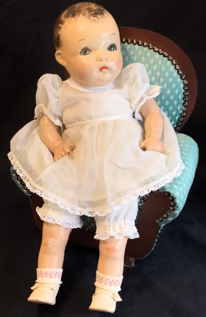 VTG 20" BABY DOLL Princess Beatrix Unmarked Composition & Cloth W/Doll Arm Chair