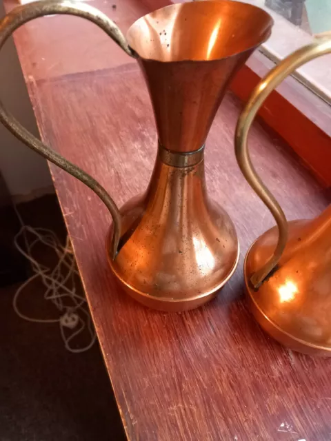 Vintage - Pair Of Copper And Brass Jugs / 23Cm