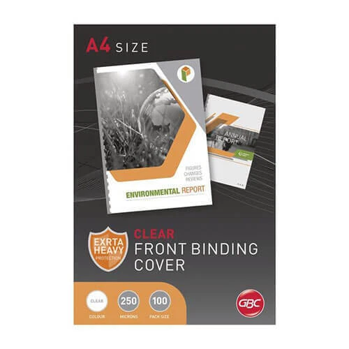 250MIC 100PK GBC Ibico Binding Covers A4 Clear Heavy Textured Polypropylene