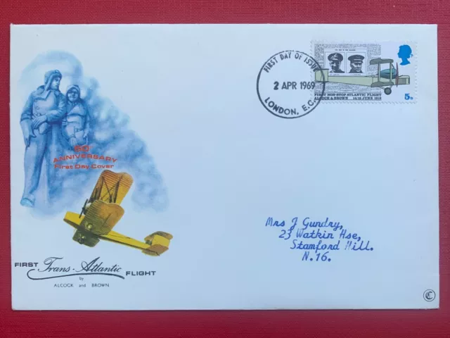 Gb April 1969 First Day Cover, Anniversary Alcock And Brown, Posted London E.c.
