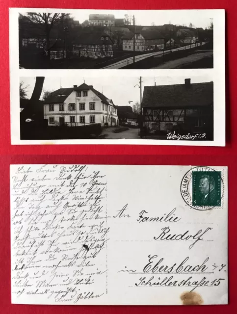 Foto AK WEIGSDORF in Böhmen 1931 Ortsansichten mit Gasthaus   ( 107291