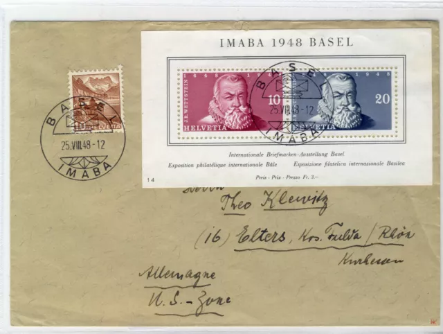 Schweiz  Block 13 Auf Brief Von 1948  Top Stück !
