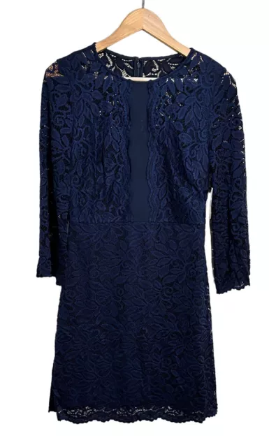 NWT Laundry by Shelli Segal All Over Lace Long Sleeve Navy Blue Mini Dress Sz 6