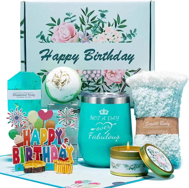 Regalos de feliz cumpleaños para mujer, baño relajante spa vela de regalo cesta para ella, mamá