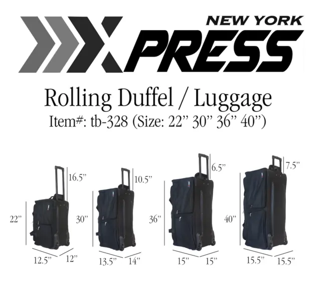 22" 30" 36" 40" Polyester Rolling Duffle Bag Travel Wheeled Luggage Suitcase