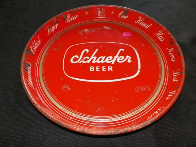 SCHAEFER BEER "EST. 1842  AMERICA's OLDEST LAGER BEER" METAL SERVING TRAY TIN