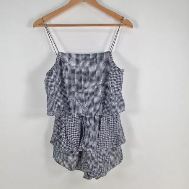 Sabo Skirt womens playsuit romper size XS navy blue white check 033141