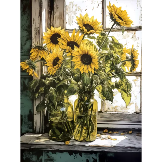 Sunflowers Still Life Watercolour Yellow Flowers Farmhouse Canvas Poster Art
