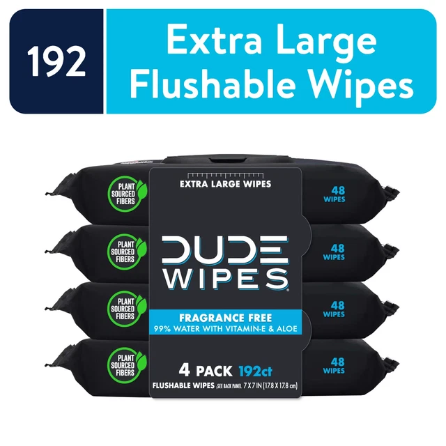 DUDE Wipes Flushable Wet Wipes Dispenser  48 Ct, 4 Pack Unscented with Aloe Vera