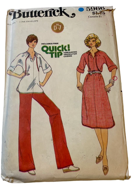 Butterick Sewing Pattern 5966 Misses Dress Top Pants Uncut Vintage Size 8 to 18