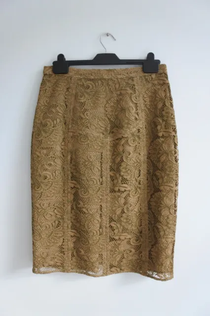 BN gorgeous BURBERRY PRORSUM khaki guipure lace pencil skirt Size IT 44 UK 10
