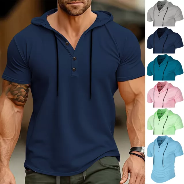 Camiseta Con Capucha Para Hombre Manga Corta Informal Deportiva Talla Grande <