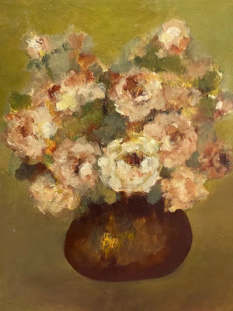 SUPERBE TABLEAU HUILE sur toile bouquet de fleurs peinture nature morte ...