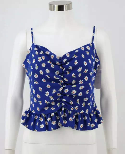 Topshop NEW Size US 10 Ruched Peplum Camisole Blue Daisy Floral Cami Top Womens 2