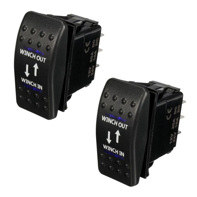 2X 12V 20A Winch in Winch Out ON-OFF-ON Rocker Switch 7-Pin LED Blue U4V9