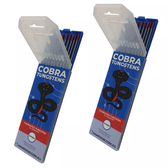1.6mm & 2.4mm 2% Thoriated COBRA TIG Tungsten Electrodes - PACK OF 20 - Red Tip