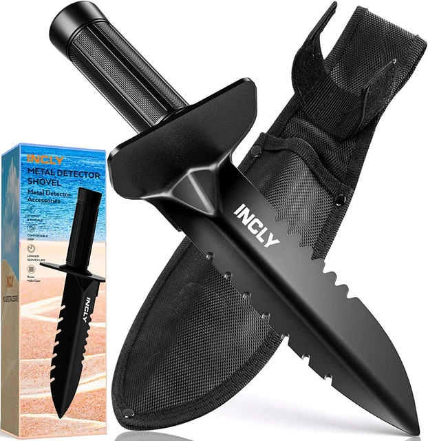 INCLY Metal Detector Shovel, Heavy Duty Double Serrated Edge Digger, Detecting D