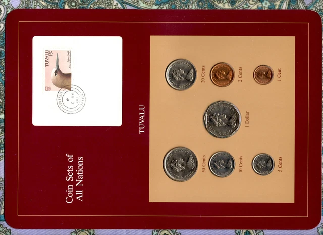 Coin Sets of All Nations Tuvalu w/card 1985 UNC $1,50,20,10,5,2,1 cents 2MY88
