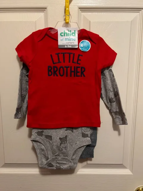 Child Of Mine By Carters Infant Boys Little Brother 3 Piece Set Size 6/9 M Nwt