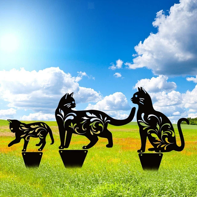 Cat Statues Animal Silhouette Kitten Shadow Stakes Black Stake Decorative Garden
