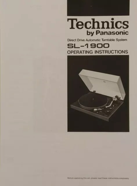 Technics SL-1900 Auto Turntable System - Operating Instruction - USER MANUAL