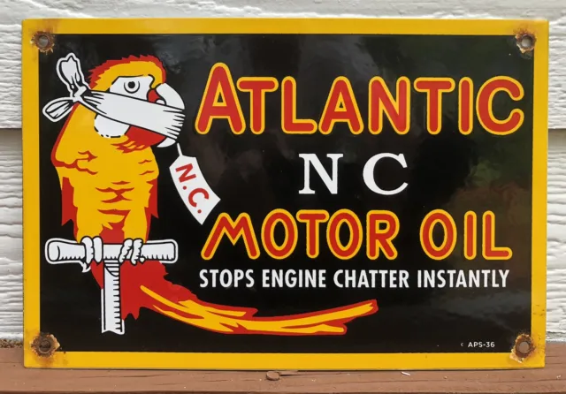 Vintage 1936 Dated Atlantic Nc Motor Oil Porcelain Sign Gas Polly Parrot