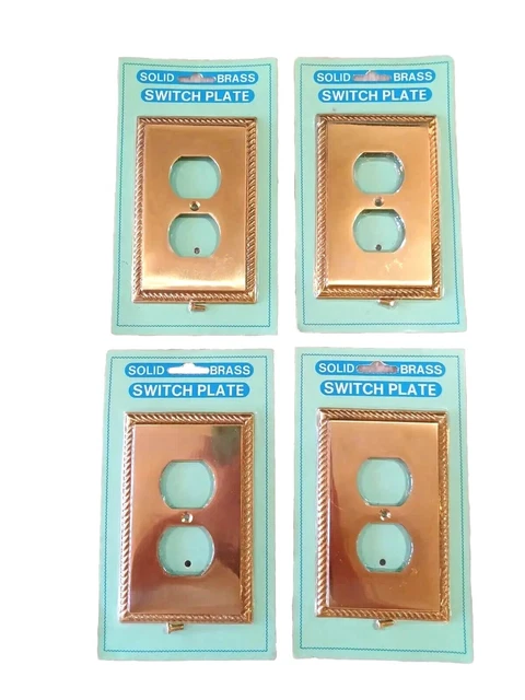Vintage Set of 4  Double Outlet Switch Plate Embossed Brass Metal  NOS