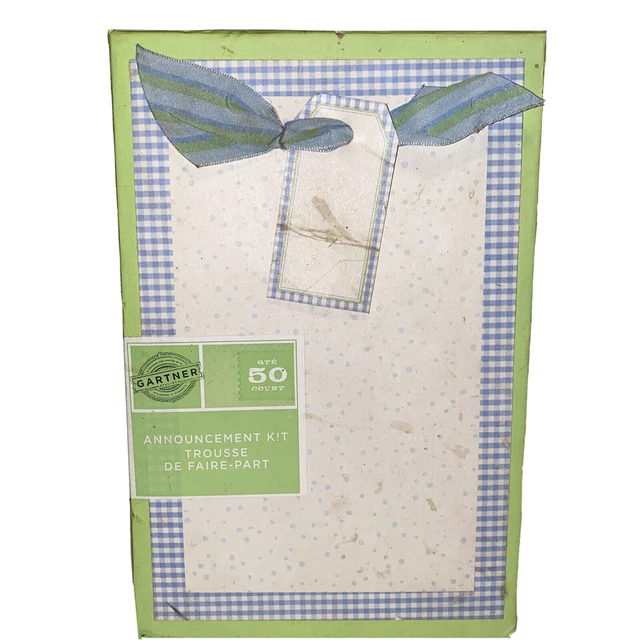 Gartner Blue Gingham Baby Boy Announcement Kit 50 Count