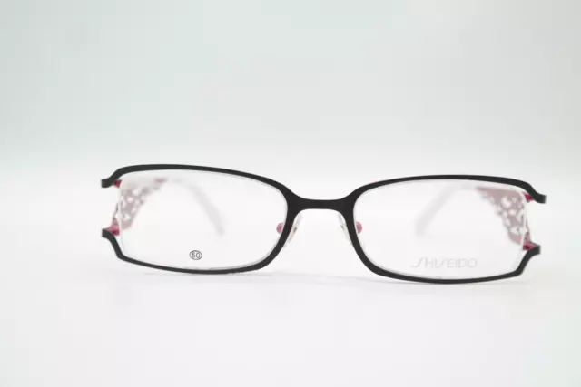 Vintage Shiseido SH2191 Schwarz Rot Eckig Brille Brillengestell eyeglasses NOS