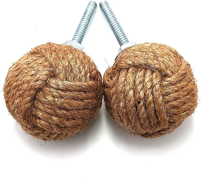 Set of 2 Jute Rope Door Knobs Knot Drawer Knobs Pull and Push Home Decor Gift