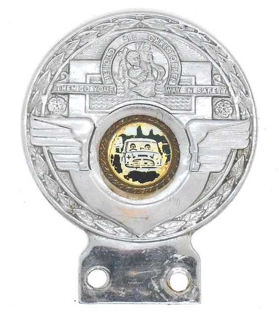 VINTAGE ST. CHRISTOPHER with Austin/Morris Mini Car Badge Auto Emblem