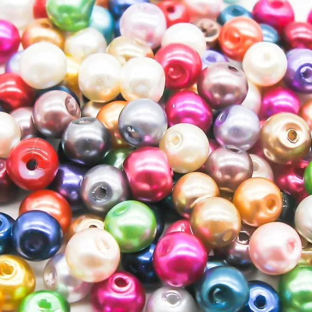 100 Mixed Colour 6mm Round Pearl Glass Beads for Art Crafts Jewellery Making DIY