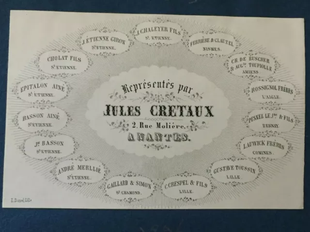 J895-Carte de visite du XIXe d'un représentant à NANTES Jules CRETAUX