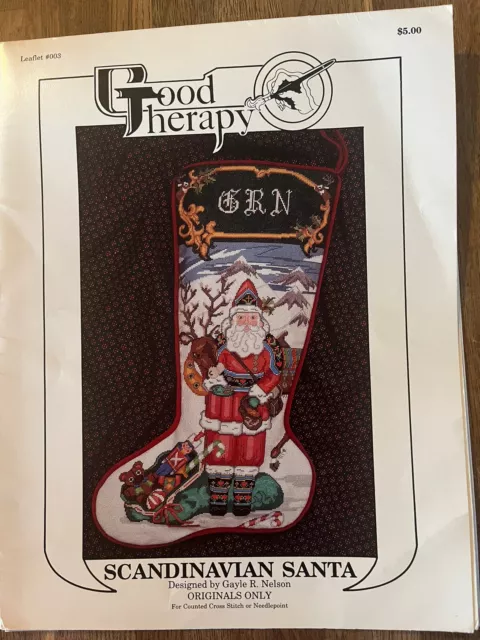 Vintage 'Good Therapy Scandinavian Santa'  Stocking Cross Stitch Pattern