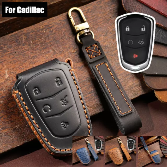 Genuine Leather Car Key Fob Case Cover For Cadillac CT5 CT6 XT5 CTS XTS ATS SRX