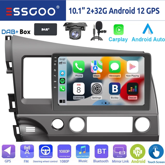 9 pollici IPS 2 Din Android 14 Autoradio per Honda Civic Hatchback 2006-2011 Navigazione GPS Carplay Bluetooth FM WiFi SWC RDS DAB USB Camera-2G+32G