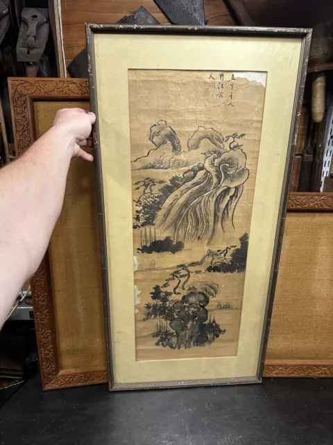 Authentic Antique Chinese Painting Scholars Calligraphy Hanging Scroll Framed