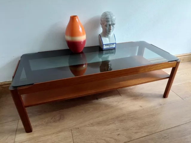 Vintage 1960's Myer Teak & Smoked Glass Coffee Table Mid-Century Danish Scandi