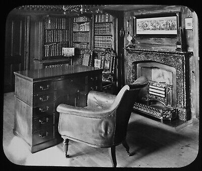THE STUDY ABBOTSFORD HOUSE C1890 OLD PHOTOGRAPH Magic Lantern Slide SCOTLAND