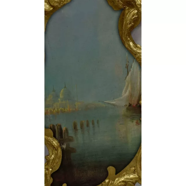 Um 1850-1900 Altes Ölgemälde Landschaft mit Boot Venedig  sign 57x33cm 3