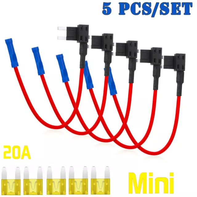 5pc Add A Circuit Piggy Back Fuse Tap Mini 20A Blade Fuse Holder ATM APM Fuses