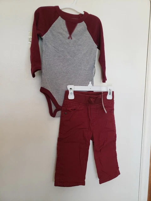 Gymboree Cat & Jack Baby Boy 2pc Set 6-12 Months Red Pants GUC Bodysuit NWT BTS