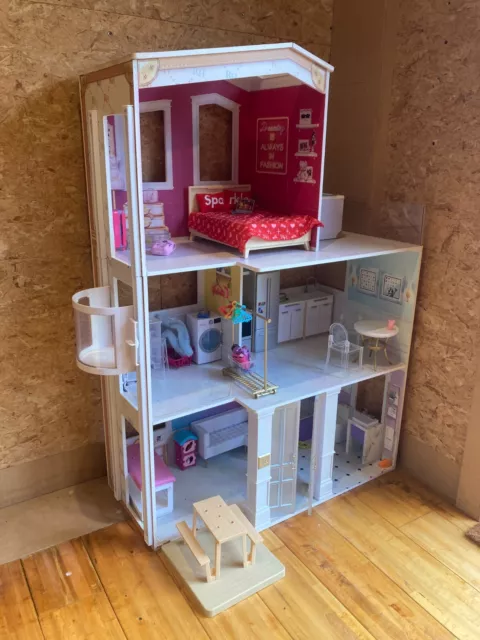 RAINBOW HIGH TOWNHOUSE- 3-Storey Wood Dollhouse Playset with 5 Rooms and Lift £10.00 - PicClick UK