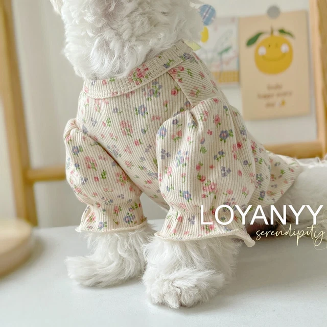 Ropa floral con manga de burbujas para mascotas perro pequeño gato primavera verano